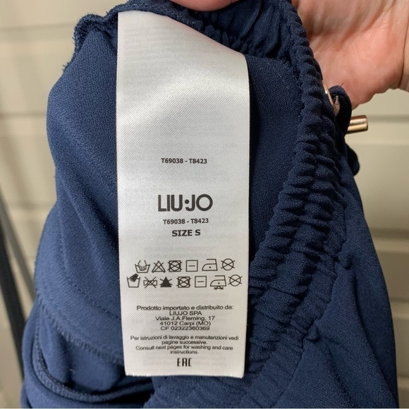 LIU-JO Milano Joggers Trousers Crêpe Navy Blue Gold Trim Pull on Pant Pockets S - Picture 13 of 15